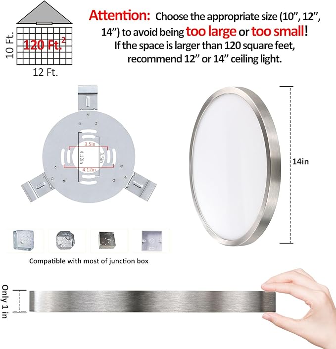 14 Inch Flush Mount LED Ceiling Light Fixture, Slim Dimmable Flush Mount Light for Kitchen, Metal and Glass Modern Ceiling Light for Low Ceiling, Bedroom, Laundry, Brushed Nickel, 26W, 3000K, 2 Pack