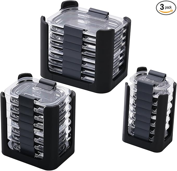Food Container Lid Organizer for Rubbermaid Brilliances nap-on lids, Lid Organizer for Kitchen Cabinet Storage (3-Piece) - Holds 24 Lids for 4.7 Cup, 3.2 Cup, 1.3 Cup & 0.5 Cup Containers (Black)