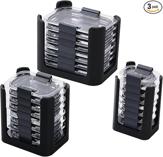 Food Container Lid Organizer for Rubbermaid Brilliances nap-on lids, Lid Organizer for Kitchen Cabinet Storage (3-Piece) - Holds 24 Lids for 4.7 Cup, 3.2 Cup, 1.3 Cup & 0.5 Cup Containers (Black)