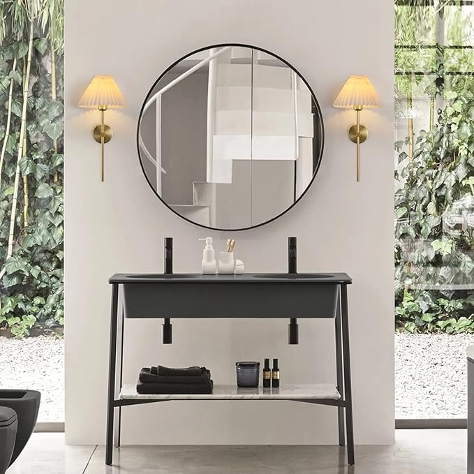 Wall Sconces Sets of 2 White Fabric lampshade Gold Wall Lamp Column Bracket Wall Lighting Bathroom Dresser Hardwired lamp Applicable to Living Room Bedroom Dining Room