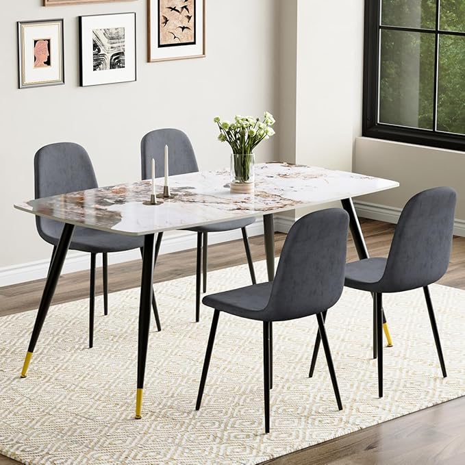 Dining Table Set for 4, Dining Room Table Set for 4, Sintered Stone Kitchen Table Top and Modern Chairs Set of 4 for Kitchen Dining Living Room