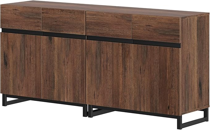 Wampat Modern TV Stand for up to 70 inch TVs, 2 in 1 Entertainment Center with Adjustable Shelves and Metal Base for Living Room, Bedroom, Brown