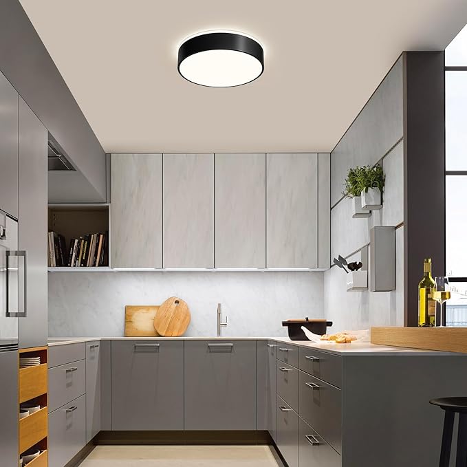 Vikaey Black LED Ceiling Light Modern Flush Mount Light Fixture Round Metal Ceiling Lamp for Living Room Entryway Bedroom Kitchen 15.74 Inch