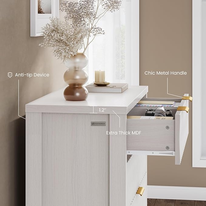 6 Drawers Dresser, 43.7" Tall Drawers for Bedroom, Extra-Thick Tabletop & Frame, Modern Chest of Wood Drawer Organizer for Bedroom, Living Room, Hallway, Closet, Beigewhite