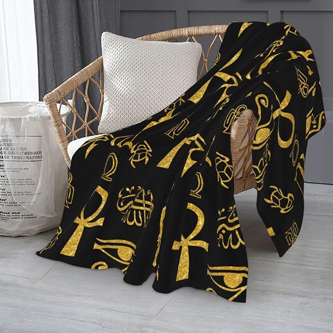 Ancient Egyptian Ankh Cross Gold Allahu Akbar Anubis Blankets for Mens Womens Boys Girls Gifts 60X50 Inches Ultra-Soft Warm Lightweight Bedding Throw for Bed, Sofa, Couch
