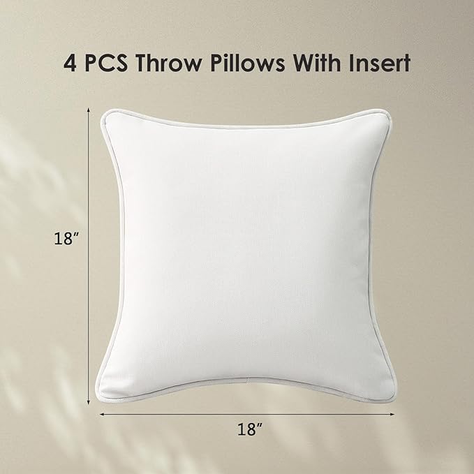 Decorative Outdoor Water Repellent Throw Pillows with Inserts, Set of 4, 18" x18" Pillows for Patio, Backyard, Bed, Couch, and Patio Furniture, Linen