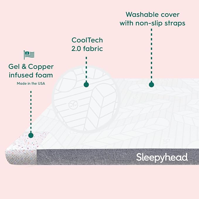 Sleepyhead Twin 3 Inch Super Memory Foam Mattress Topper for College Dorm – Copper & Gel Infused, Cooling, Washable Cover, Thick & Comfortable Mattress Pad, Dorm Room Essentials (Twin 3")