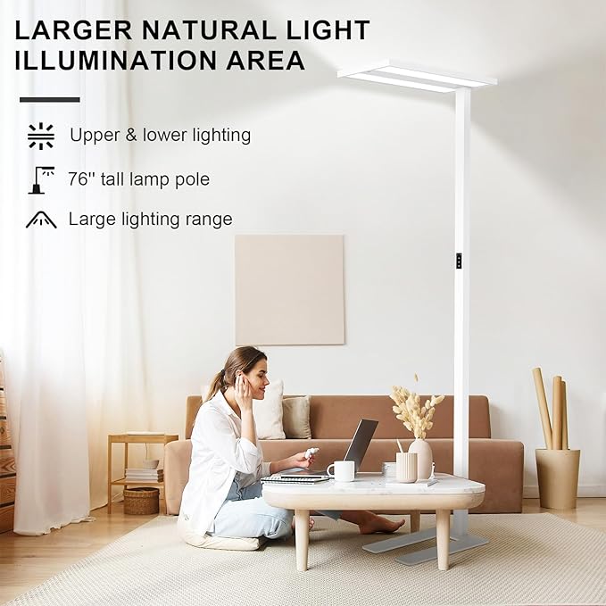 STERREN 76'' Motion Sensor Floor Lamp, 100W Modern LED Floor Lamp, Smart Full-Spectrum Office Standing Lamp, 9300LM Bright Reading Lamp for Study Room,Living Room,Bedroom, 2700K-5000K