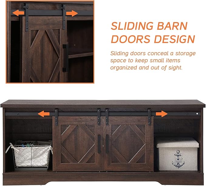 WAMPAT Modern Farmhouse 3 in 1 TV Stand for up to 85" TVs Wood Entertainment Center with Sliding Barn Door and Adjustable Media Storage Shelf for Living Room,Rustic Brown