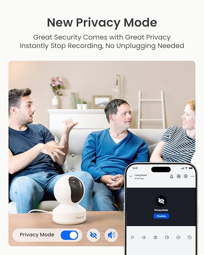 REOLINK Smart 4K UHD Pan & Tilt Dual-Band Wi-Fi 6 Indoor Security Camera with 3X Optical Zoom, Auto-Tracking, People/Pet Detection, Crying Sound Detection, Privacy Mode, and Bluetooth Setup, E1 Zoom