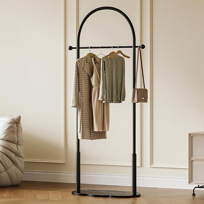 Clothes Rack for small spaces,Modern Clothing Rack with Marble Base,Small Garment Rack for Hanging Clothes,Heavy-duty Coat Rack Freestanding for Bedroom, Living Room,Entryway,Boutiques (black)