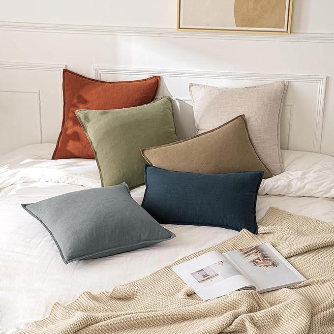 MIULEE Decorative Linen Lumbar Pillow Covers 12x20 Inch Khaki Boho FarmhouseNeutral Couch Throw Pillows for Bed Pack of 2 Accent Modern Pillowcase Sofa Livingroom Home Decor