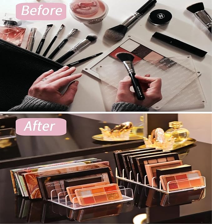 Eyeshadow Palette Organizer Use for Bathroom Countertops, Wardrobe, Shelf, Drawer, Sunglasses, Wallet, Contour Kit (Cosmetic Storage Box Small&Large) Makeup (2Pcs White Clear)Upgraded Version
