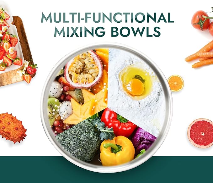 Enther Mixing Bowls - Set of 6 Stainless Steel Mixing Bowls with 304 Stainless Steel - Heavy Duty, Easy To Clean, Nesting Bowls Space Saving Storage, Great for Cooking, Baking, Salad, Silver