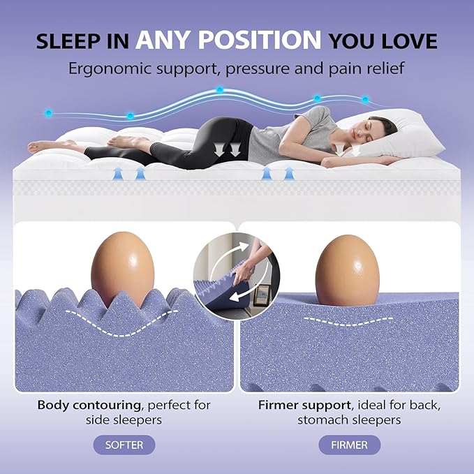 downluxe 5 Inch Twin XL Memory Foam Mattress Topper Pro Dual Layer 3 Inch Cooling Gel Egg Crate Memory Foam Plus 2 Inch Pillow Top Medium Firm with Deep Pocket