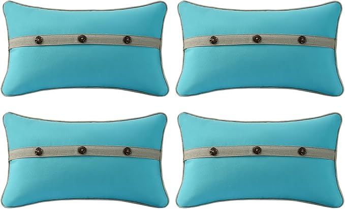 Outdoor Sunbrella Decorative Pillows with Triple Coconut Buttons Pack of 4, 20" x 12" Outdoor Pillow Set for Couch Bed Throw Patio Sofa, Canvas Aruba/Cast Ash