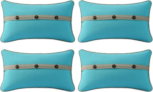 Outdoor Sunbrella Decorative Pillows with Triple Coconut Buttons Pack of 4, 20" x 12" Outdoor Pillow Set for Couch Bed Throw Patio Sofa, Canvas Aruba/Cast Ash