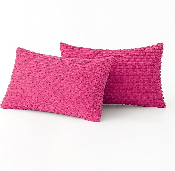 MIULEE Throw Pillow Covers Soft Corduroy Decorative Set of 2 Boho Striped Pillow Covers Pillowcases Farmhouse Home Decor for Spring Couch Bed Sofa Living Room 12x20 Inch Hot Pink
