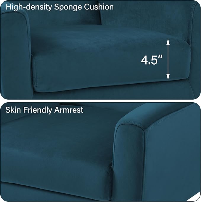 Accent Chair, Mid-Century Modern Velvet Fabric Chairs with Arms for Living Room, Comfy Upholstered Club Single Sofa Armchair for Bedroom Waiting Room with Solid Wood Frame (Velvet Blue, Set of 2)