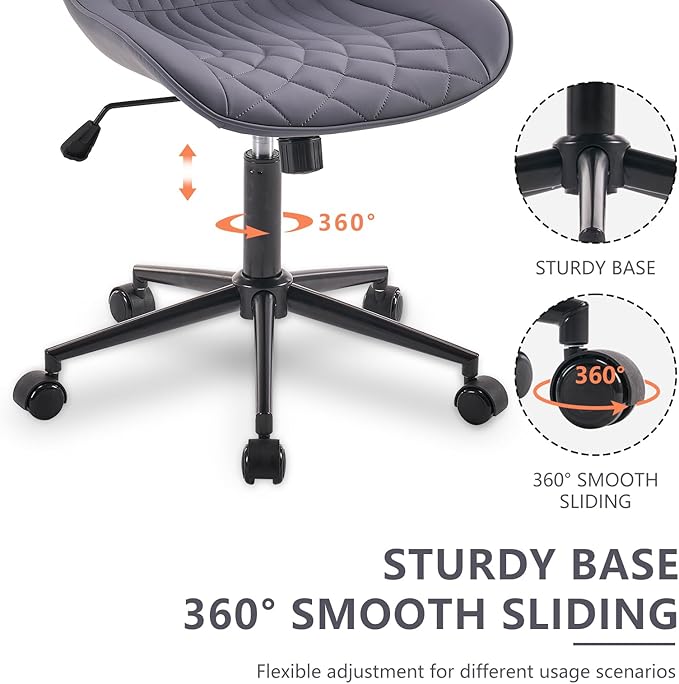 YOUNIKE Ergonomic Home Office Desk Chair Comfy Small Criss Cross Chair with Wheels Swivel Adjustable Modern Vanity Chair with Back Armless Cute Leather Upholstered Rolling Task Chair Dusty Blue