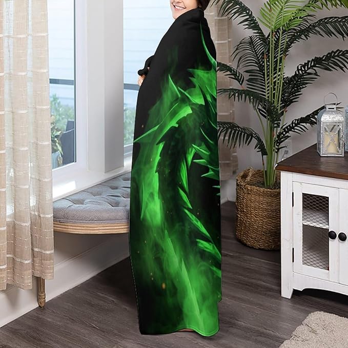 Green Fire Dragon Kid Large Dog Wearable Fleece Pet Throw Blanket for Couch Car Bed Crate, Soft Cozy Girl Boy Blanket 40x50 in