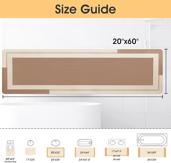 Ultra Thin Bath Mats Fit Under Door, Upgrade Backing Non Slip Bath Mat, Quick Dry Ultra Absorbent Bath Mat, Machine Washable Bathroom Rugs for Bathroom Floor, Bathtub, Kitchen, Taupe, 59"x20"