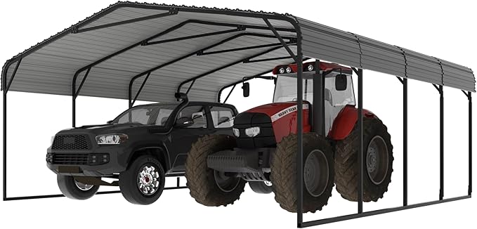 MUPATER 20' x 20' Heavy Duty Carport for Garage, Outdoor Metal Carport Canopy, Car Garage Shelter with Innovative Assembly Metal Roof and Frame for Vehicle, Boat, Truck,Grey