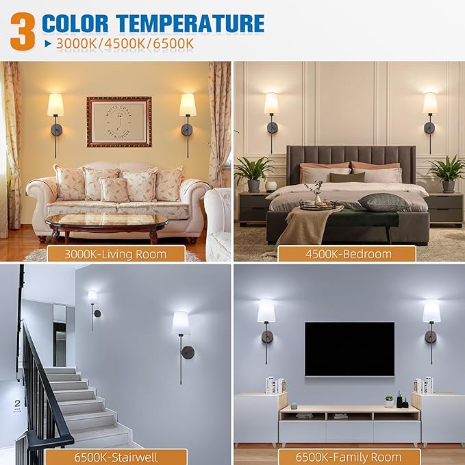 NIORSUN 25.4 inch Battery Operated Wall Sconce Set of 2,Black Rechargeable Wall Lights with 5200mAh Dimmable Detachable Bulbs and Remote,9 Colors Wireless Sconces for Bedroom Living Room Hallway