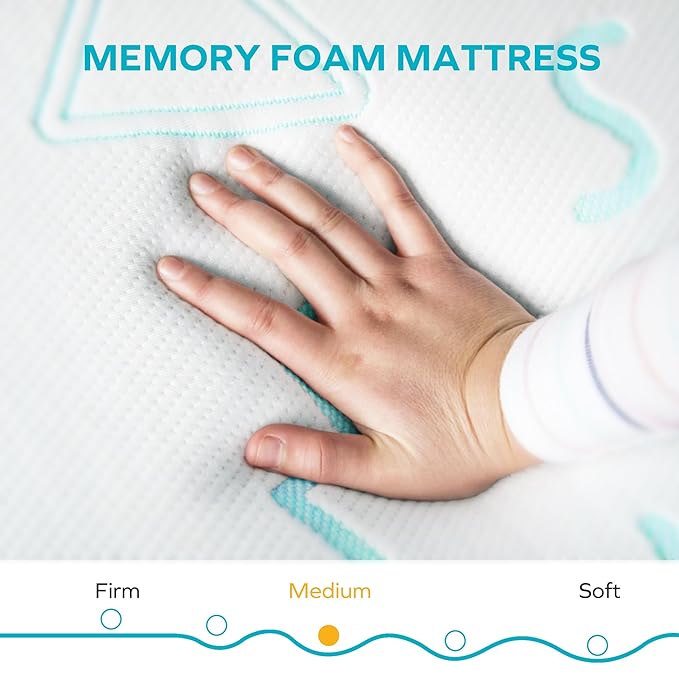 MLILY JAMA 8 Inch Kids Twin Size Mattress, Memory Foam Medium Firm, Made in The USA of US Foam and Global Materials,CertiPUR-US Certified,75x38x6,Blue