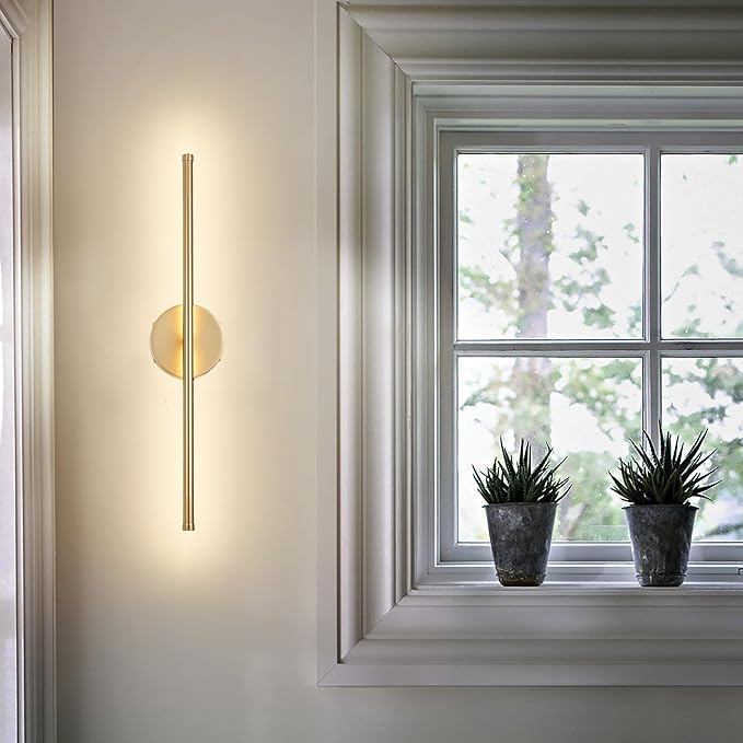 Battery Operated Wall Sconces, Dimmable Wall Sconces Set of Two, 350°Rotate, 3000K LED Gold Wireless Wall Light for Living Room, Bedroom, Hallway, 20.4 Inch (2 Pack)