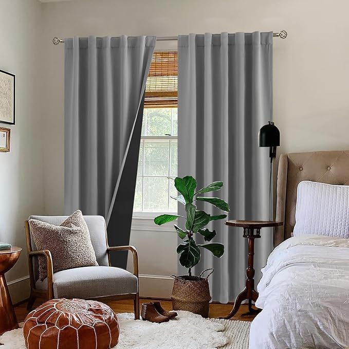 BGment Dove Grey 100% Blackout Curtains 84 Inches Long with Reducing Noise Liner, Rod Pocket and Back Tab Double Layer Full Room Darkening Window Curtain for Bedroom, 2 Panels, Each 42 x 84 Inch