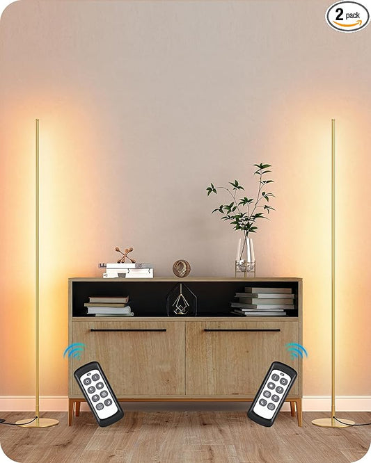 EDISHINE LED Corner Floor Lamp, Set of 2 Minimalist Dimmable Light with Remote, 57.5" Tall Standing Lamp for Living Room, Bedroom, Home Office, 7 Color Temperature 2700-6000K (Gold)