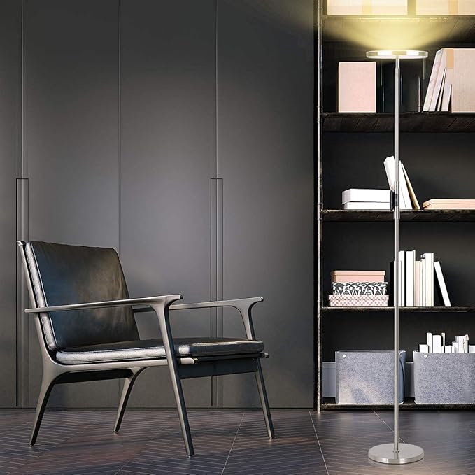Floor Lamp,30W/2400LM Sky LED Modern Torchiere 3 Color Temperatures Super Bright Floor Lamps-Tall Standing Pole Light with Remote & Touch Control for Living Room,Bed Room,Office (Brushed Nickel)