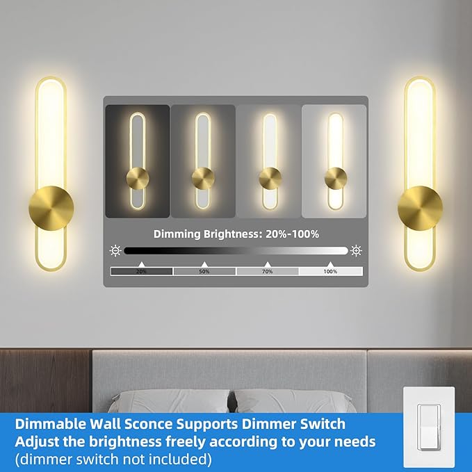 JAYMP Modern Wall Sconce 4000K Dimmable LED Wall Light Fixture, Hardwired Wall Lamp for Living Room, Dining Room, Bedroom, Hallway, Lobby, Entryway, 1 Pack (Brushed Black, H56cm/22inch)