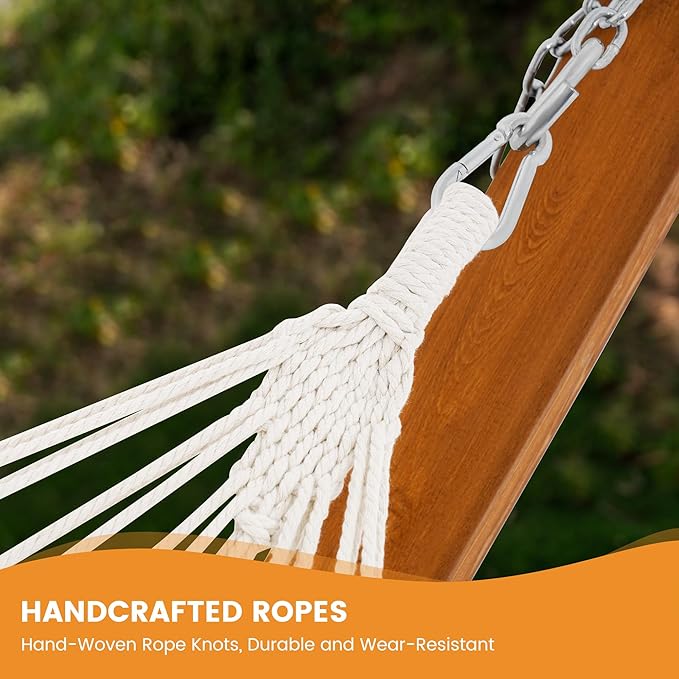 Lazy Daze Hammocks Cotton Fabric Spreader Bar Hammock, Outdoor Portable Hammock with Carrying Bag & Tree Straps for Bedroom, Patio, Backyard, Balcony, Max 450lbs Capacity, Blue & Yellow