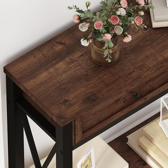 BON AUGURE Console Table with 2 Drawers, Entryway Tables with Storage, Sofa Table Behind Couch for Living Room, Farmhouse Entry Tables for Hallway, Foyer, Front Door (Rustic Oak, 47 Inch)