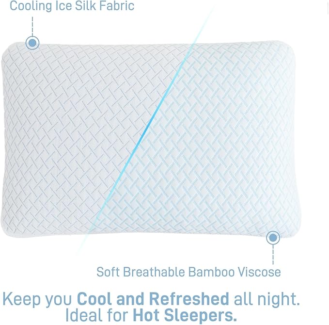 Shredded Memory Foam Cooling Soft Pillows King Size Set of 2, Adjustable Hypoallergenic Hotel Quality Bed Pillow for Side, Back and Stomach Sleeper, Bamboo Viscose Cover, Oeko-TEX Certified