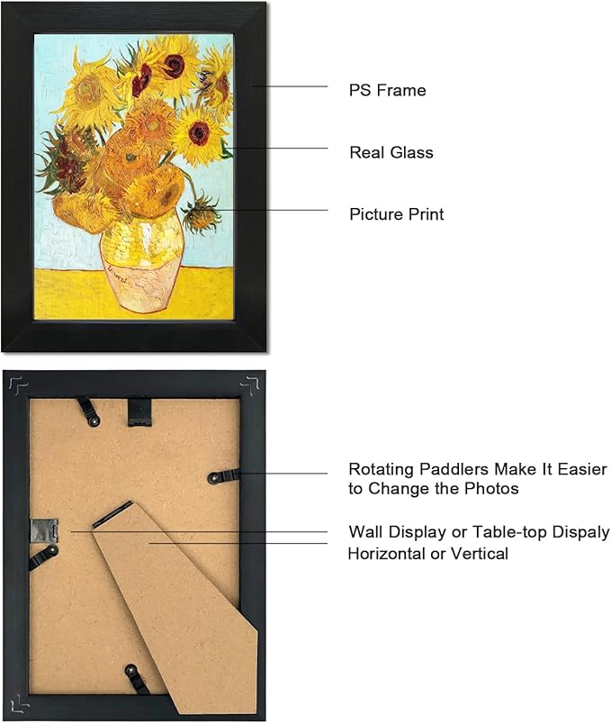 5X7 Picture Frame Set of 6 with Real Glass for Pictures 4x6 with Mat or 5x7 Without Mat, Wall or Tabletop Gallery Photo Frames in Black