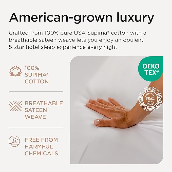 Threadmill 100% American Supima Cotton Sheets King Size - 1000 Thread Count, 4Pc King Size Sheets Set, Smooth Sateen King Sheets, Ultra Luxury Bed Sheets, 17" Deep Pocket King Sheet Set - White Sheets