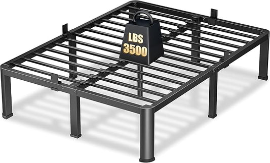 14 Inch California King Heavy Duty 3500 lbs Bed Frame with Round-Corner Legs & Anti-Squeak Design – Quick Assembly Metal Platform, No Box Spring Needed