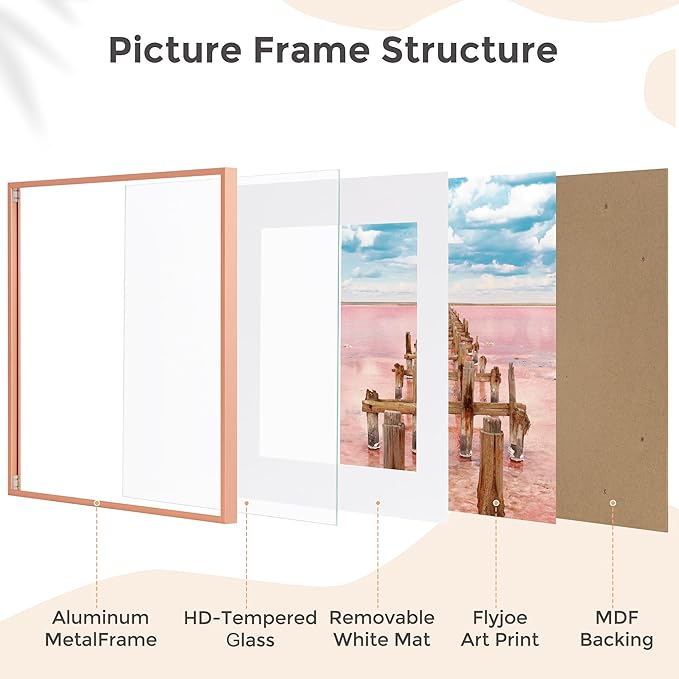 16x16 Metal Square Picture Frame For Wall With Mat For 12x12, 16''x16'' Aluminum Photo Frames With Tempered Glass, Minimalist Modern Poster Frame Horizontally Vertically, Rose Gold