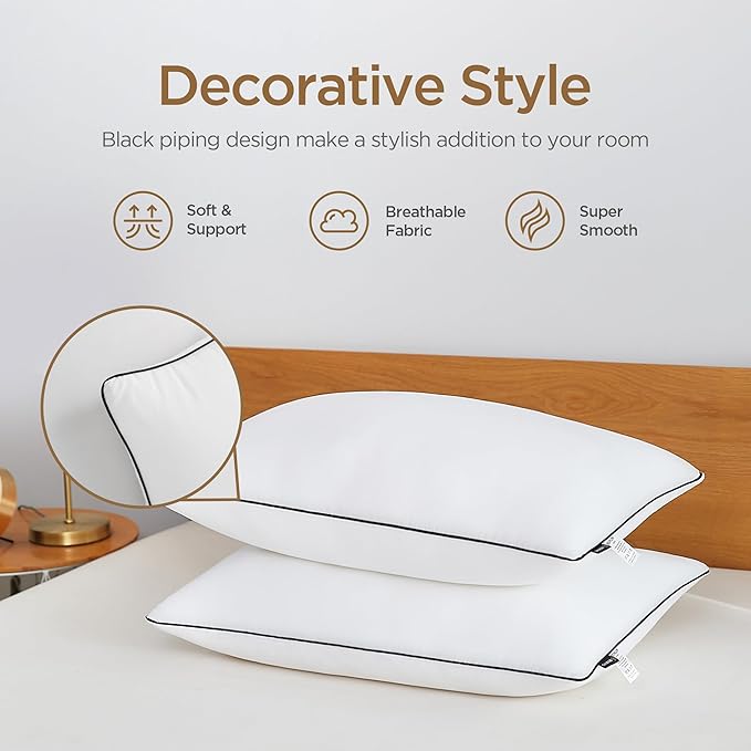 Acanva Bed Pillows Queen Size Set of 2, Fluffy 3D Down Like Filled, Machine Washable, Soft and Supportive for Side, Back or Stomach Sleepers, White 2 Count