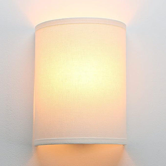 Wall Sconce Lighting White Fabric Decor, Industrial Vintage Night Light Wall Lamp Fixture with Cloth Lampshade for Bedroom Living Room Hallway Corridor