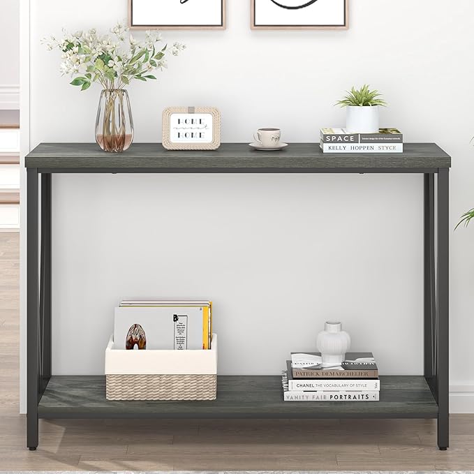 EXCEFUR Entryway Table, Rustic Wood Sofa Console Table with Storage, Modern Hallway Table for Living Room, Grey