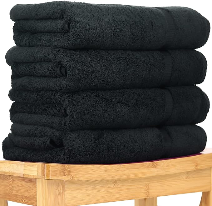 Luxury Hotel & Spa Quality Collection Highly Absorbent, Quick Dry 100% Turkish Cotton 700 GSM, Eco Friendly Towel, for Bathroom Dobby Border Soft Bath Towel Set 27 X 54 -Black, Bath Towels - Set of 4