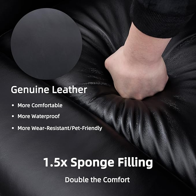 Phoenix Home Genuine Leather Power Lift Recliner Chair for Elderly with Massage and Heating, Electric Recliner for Seniors with Extended Footrest, Type-C and USB Port, Side Pocket, Black