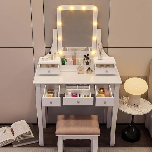 Vanity Desk with Mirror and Lights Makeup Vanity with Lights and Drawers Makeup Vanity Table with Lights Make Up Vanity Desk and Stool Set