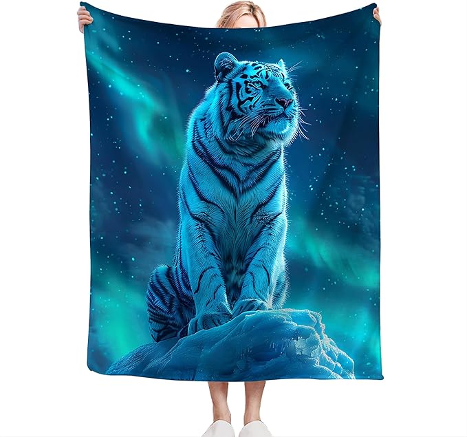White Tiger Throw - Soft, Warm & Cozy Fleece Blanket for Men, Women, Girls & Boys - 50"x40"