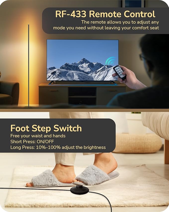 EDISHINE Modern Corner Floor Lamp, Set of 2, 57.5" Height, 7 Color Temperature 3000-6000K, Dimmable LED Floor Lamp for Bedroom, Living Room, Office, Black