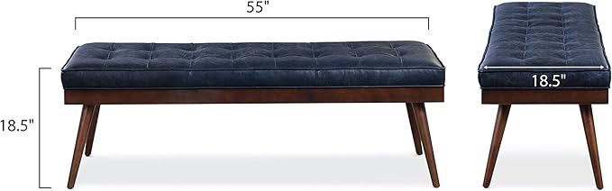 POLY & BARK Napa Luca Leather Bench, Midnight Blue